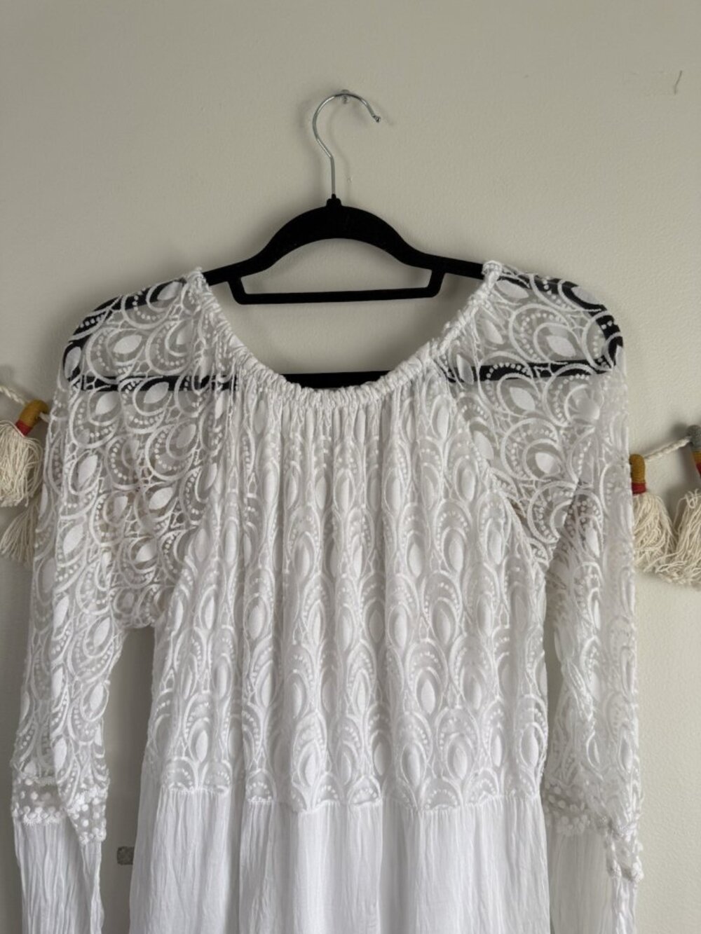 Made In Italy Silk Blend White Lace Floral Semi Sheer Top Romantic Feminine M - Picture 6 of 9